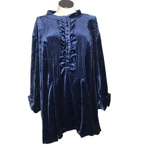 Woman Within Ruffles Tunic Women’s Size 5X Color Blue Mock Neck Roll Tab 3/4